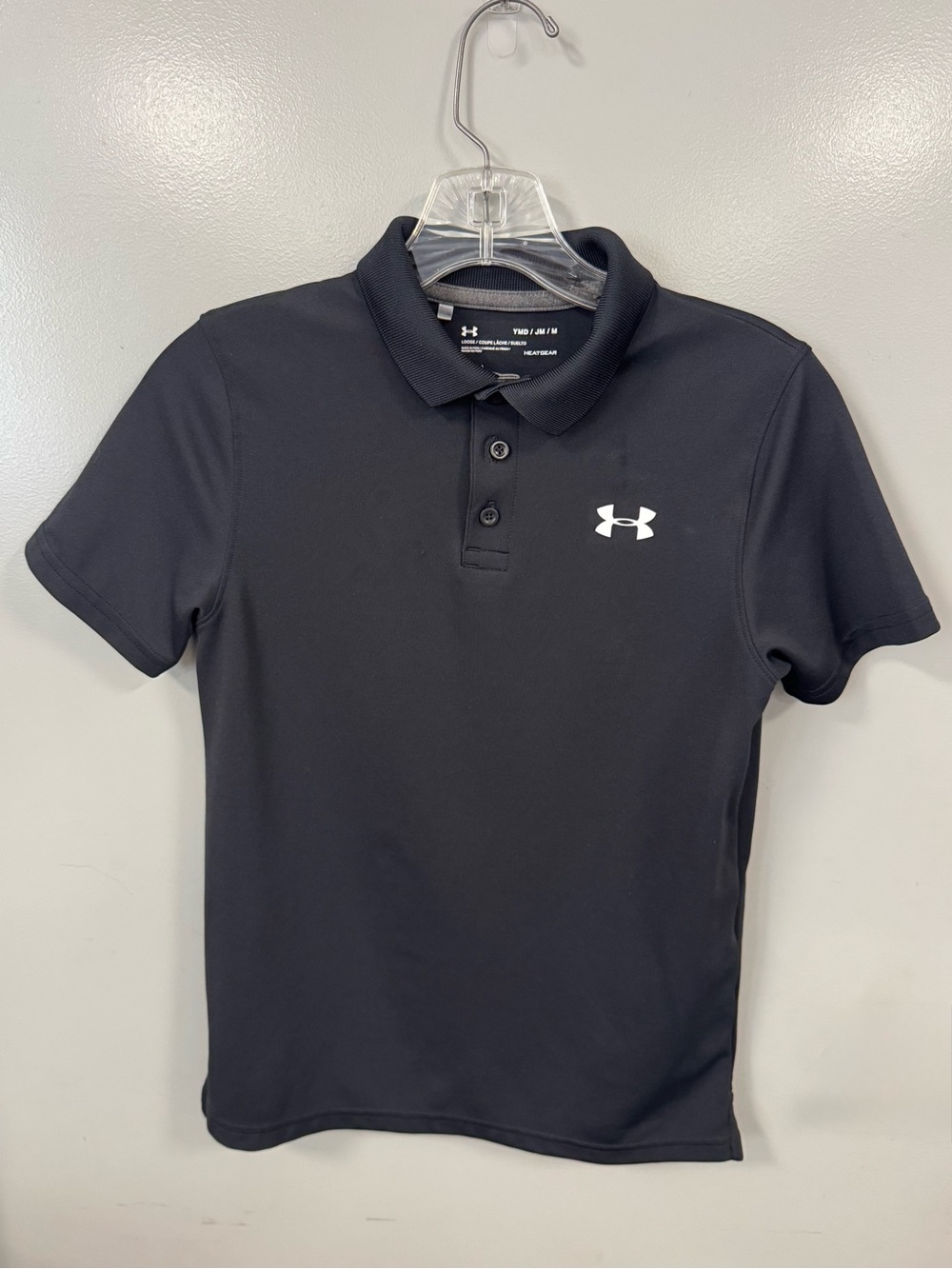 Like NEW! Under Armour Youth Black Polo with White Logo-Youth Medium
